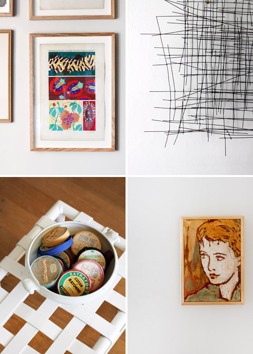 Artworks top left are decorative prints picked up in a print fair in Paris