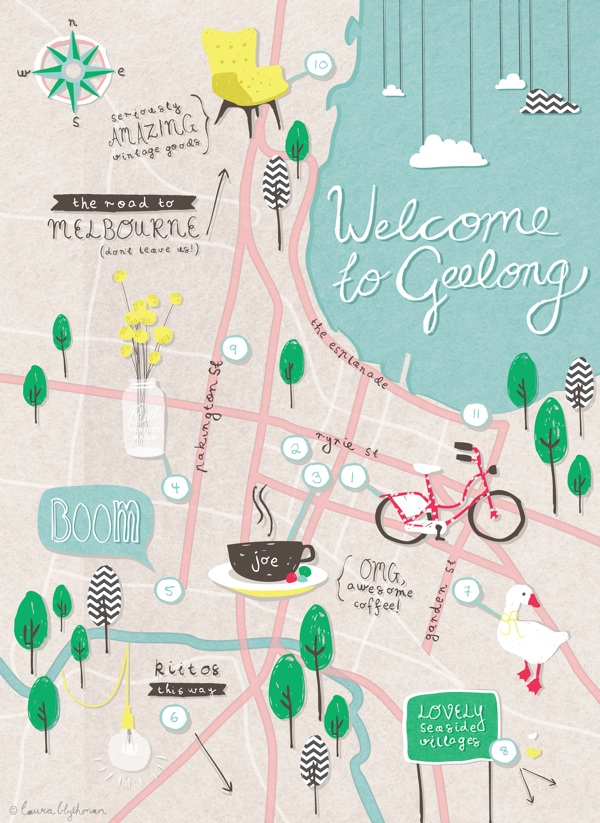 Oh! Hello Geelong City Map by Laura Blythman for thedesignfiles.net 